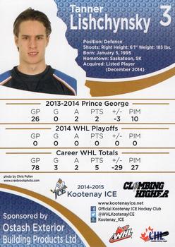 2014-15 Kootenay Ice (WHL) #NNO Tanner Lishchynsky Back