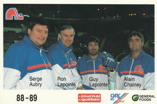 1988-89 General Foods Quebec Nordiques #NNO Serge Aubry / Ron Lapointe / Guy Lapointe / Alain Chainey Front