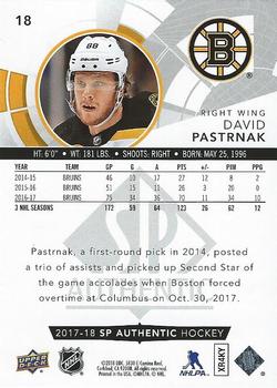 2017-18 SP Authentic #18 David Pastrnak Back