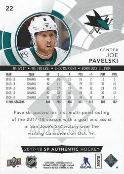 2017-18 SP Authentic #22 Joe Pavelski Back