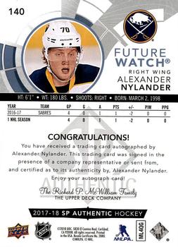 2017-18 SP Authentic #140 Alexander Nylander Back