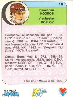 1992 Red Ace Russian Hockey Stars #18 Viacheslav Kozlov Back