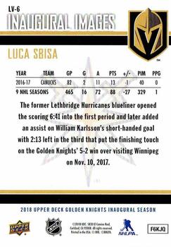 2017-18 Upper Deck Vegas Golden Knights Inaugural Season Inaugural Images #LV-6 Luca Sbisa Back