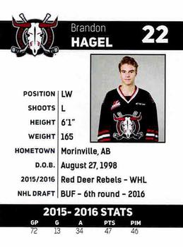 2016-17 Red Deer Rebels (WHL) #NNO Brandon Hagel Back