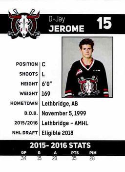 2016-17 Red Deer Rebels (WHL) #NNO D-Jay Jerome Back