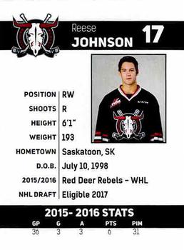 2016-17 Red Deer Rebels (WHL) #NNO Reese Johnson Back