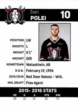 2016-17 Red Deer Rebels (WHL) #NNO Evan Polei Back