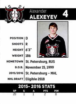 2016-17 Red Deer Rebels (WHL) #NNO Alexander Alexeyev Back