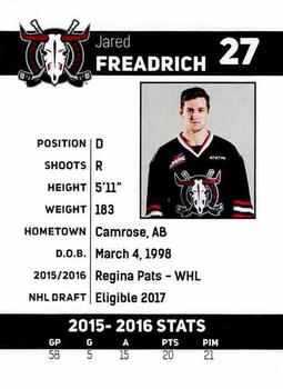 2016-17 Red Deer Rebels (WHL) #NNO Jared Freadrich Back