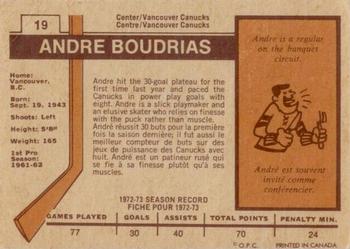 1973-74 O-Pee-Chee - Light Backs #19 Andre Boudrias Back