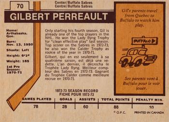 1973-74 O-Pee-Chee - Light Backs #70 Gilbert Perreault Back