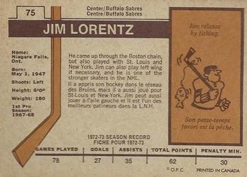 1973-74 O-Pee-Chee - Light Backs #75 Jim Lorentz Back