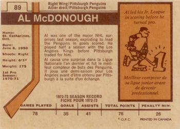 1973-74 O-Pee-Chee - Light Backs #89 Al McDonough Back