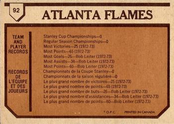 1973-74 O-Pee-Chee - Light Backs #92 Atlanta Flames Back