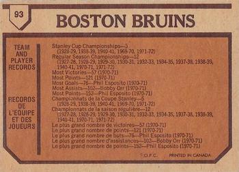 1973-74 O-Pee-Chee - Light Backs #93 Bruins Team Back