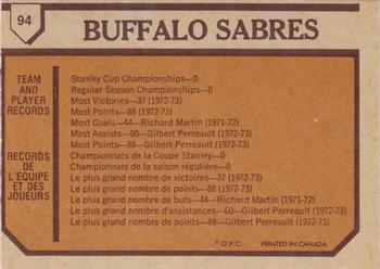 1973-74 O-Pee-Chee - Light Backs #94 Sabres Team Back