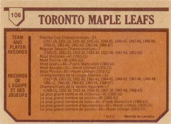 1973-74 O-Pee-Chee - Light Backs #106 Maple Leafs Team Back