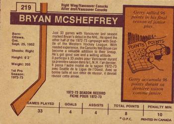 1973-74 O-Pee-Chee - Light Backs #219 Bryan McSheffrey Back