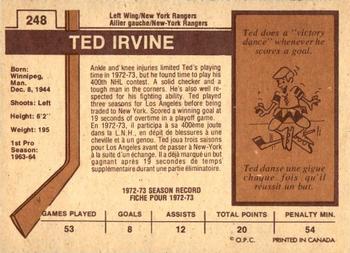 1973-74 O-Pee-Chee - Light Backs #248 Ted Irvine Back