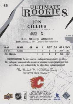 2017-18 Upper Deck Ultimate Collection #69 Jon Gillies Back