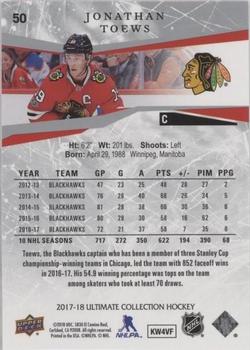 2017-18 Upper Deck Ultimate Collection #50 Jonathan Toews Back