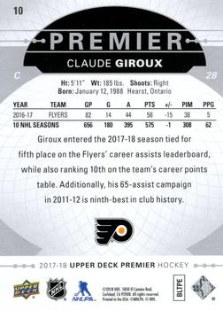 2017-18 Upper Deck Premier #10 Claude Giroux Back