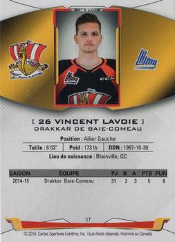 2015-16 Baie-Comeau Drakkar (QMJHL) #17 Vincent Lavoie Back