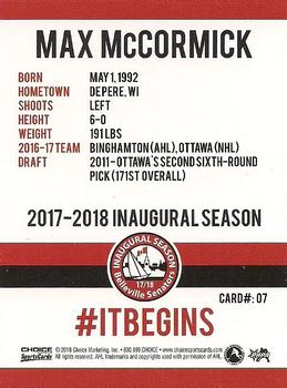 2017-18 Belleville Senators (AHL) #7 Max McCormick Back