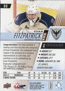 2017-18 Upper Deck CHL - Autographs #60 Evan Fitzpatrick Back
