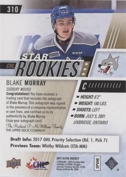 2017-18 Upper Deck CHL - Autographs #310 Blake Murray Back