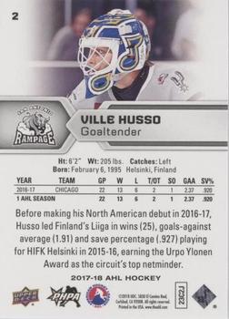 2017-18 Upper Deck AHL - Silver Foil #2 Ville Husso Back