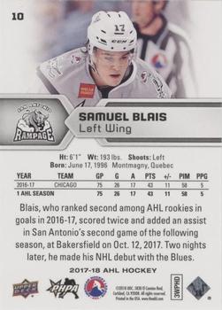 2017-18 Upper Deck AHL - Silver Foil #10 Samuel Blais Back