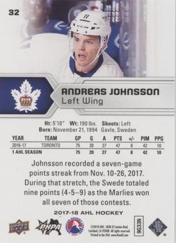 2017-18 Upper Deck AHL - Silver Foil #32 Andreas Johnsson Back