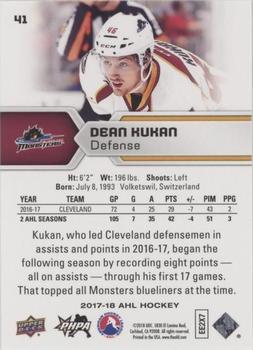 2017-18 Upper Deck AHL - Silver Foil #41 Dean Kukan Back