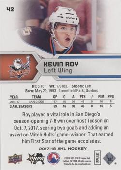 2017-18 Upper Deck AHL - Silver Foil #42 Kevin Roy Back