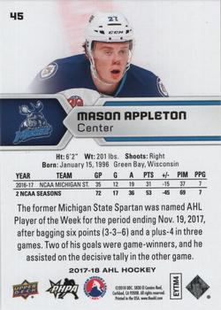 2017-18 Upper Deck AHL - Silver Foil #45 Mason Appleton Back