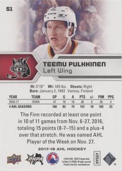 2017-18 Upper Deck AHL - Silver Foil #51 Teemu Pulkkinen Back