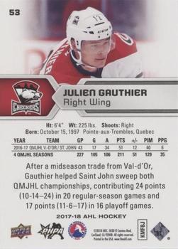 2017-18 Upper Deck AHL - Silver Foil #53 Julien Gauthier Back