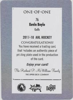 2017-18 Upper Deck AHL - Printing Plates Cyan #76 Kevin Boyle Back