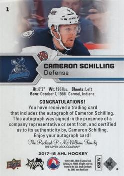 2017-18 Upper Deck AHL - Autographs #1 Cameron Schilling Back