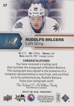 2017-18 Upper Deck AHL - Autographs #17 Rudolfs Balcers Back