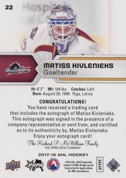 2017-18 Upper Deck AHL - Autographs #22 Matiss Kivlenieks Back