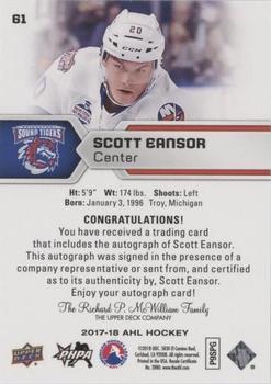 2017-18 Upper Deck AHL - Autographs #61 Scott Eansor Back