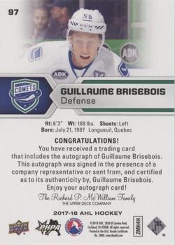 2017-18 Upper Deck AHL - Autographs #97 Guillaume Brisebois Back