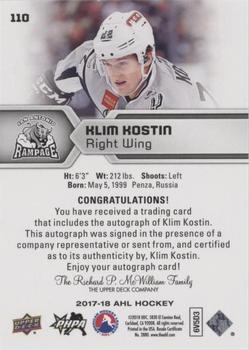 2017-18 Upper Deck AHL - Autographs #110 Klim Kostin Back