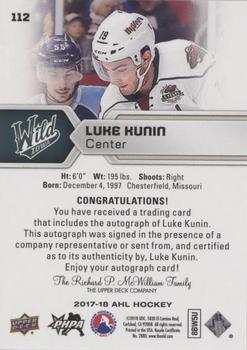 2017-18 Upper Deck AHL - Autographs #112 Luke Kunin Back