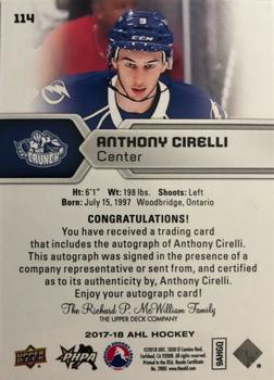 2017-18 Upper Deck AHL - Autographs #114 Anthony Cirelli Back