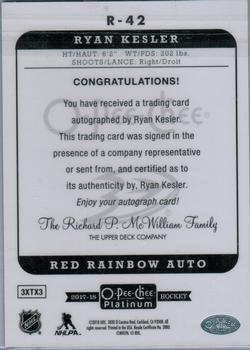 2017-18 O-Pee-Chee Platinum - Retro Red Rainbow Autographs #R-42 Ryan Kesler Back