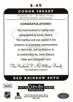 2017-18 O-Pee-Chee Platinum - Retro Red Rainbow Autographs #R-49 Conor Sheary Back