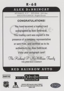 2017-18 O-Pee-Chee Platinum - Retro Red Rainbow Autographs #R-68 Alex DeBrincat Back